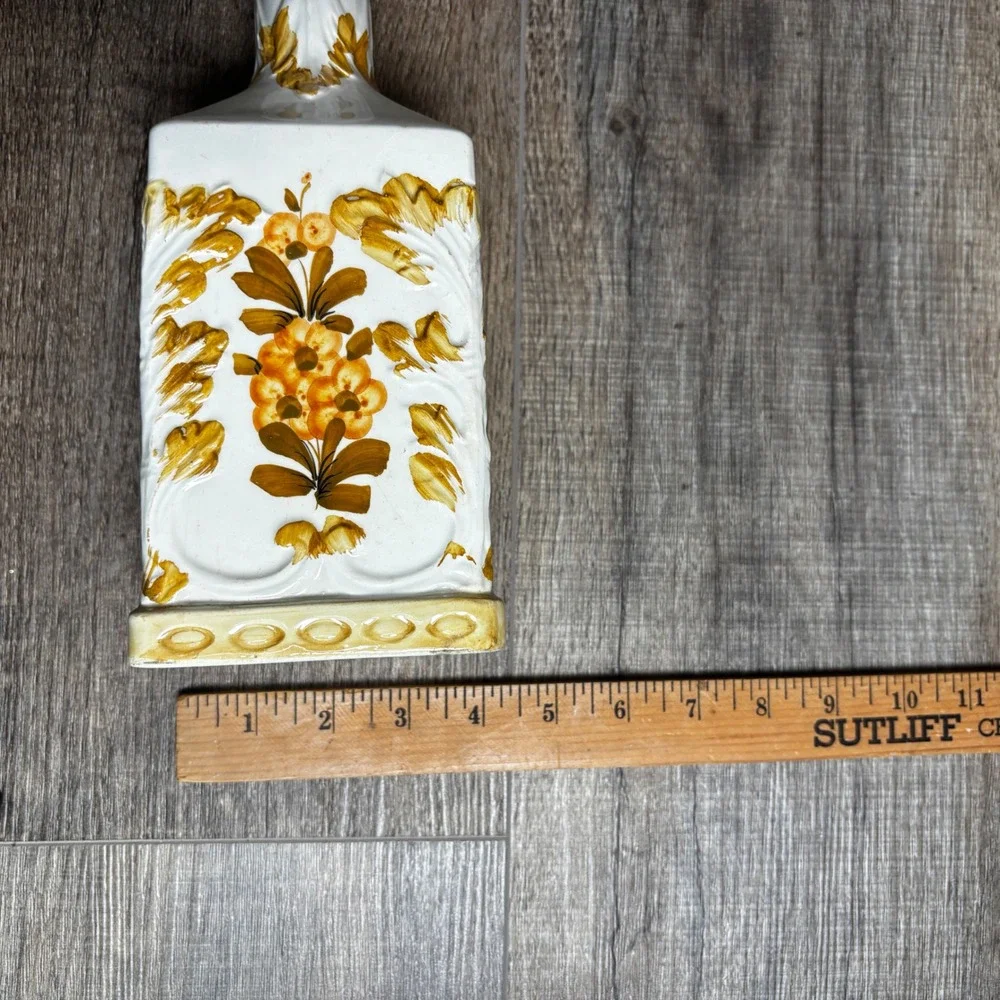 Italian Ceramic Bottle Vase Embossed Floral Design Vintage Hand-Painted Decanter